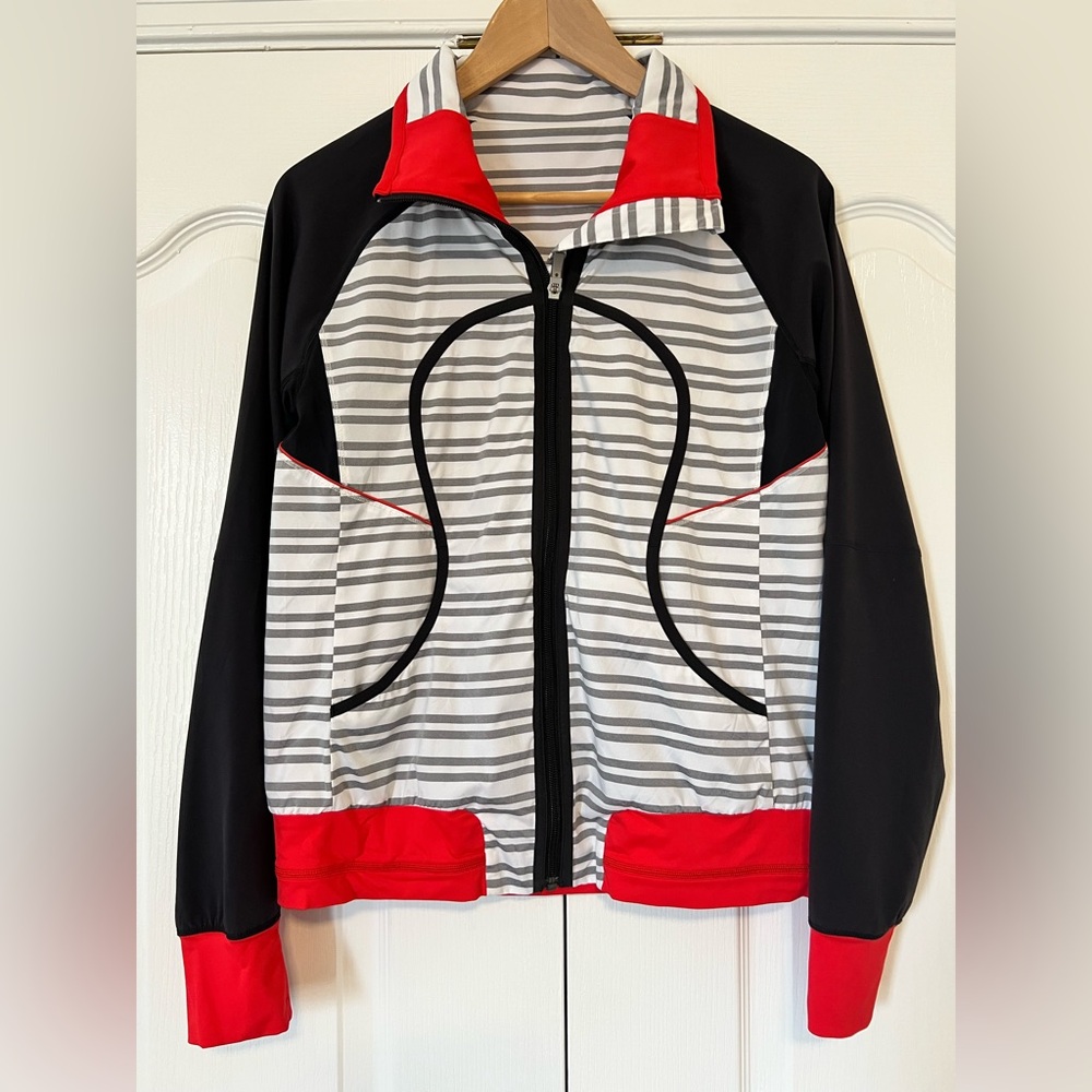 Lululemon Striped Black and Red Zip-Up Jacket